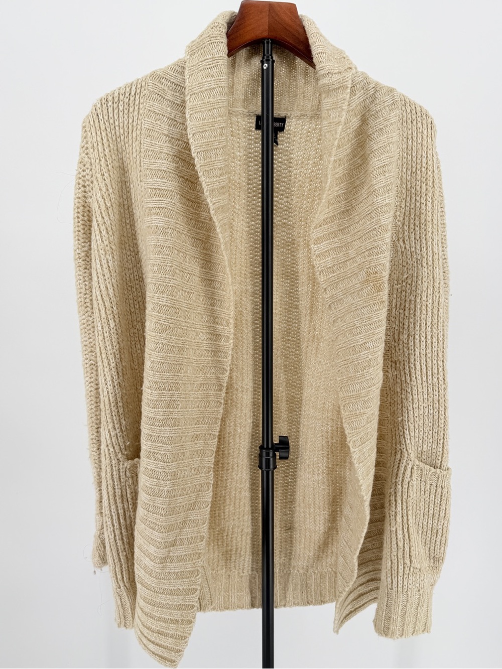 Oatmeal Beige Open Front Shawl Collar Cardigan women medium lagenlook cozy cabin
